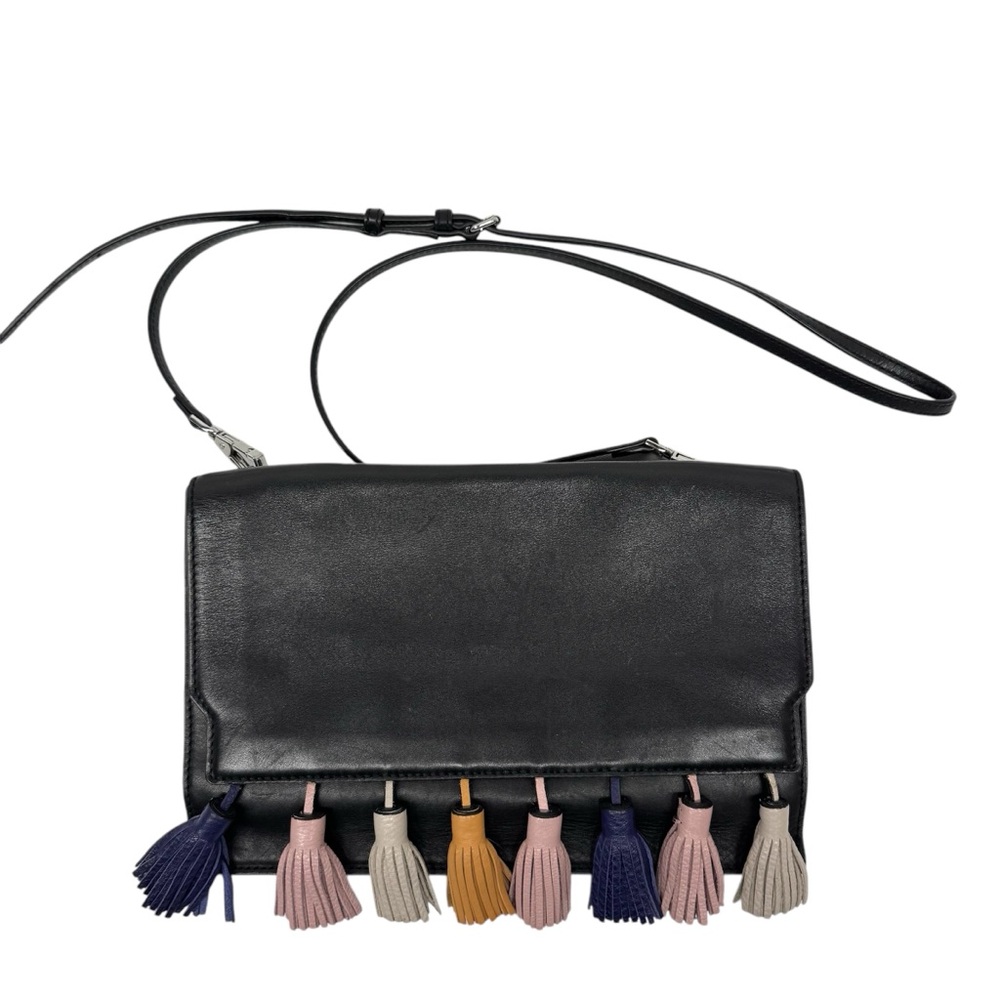REBECCA MINKOFF Sofia Tassel Clutch Crossbody Handbag Black Leather orig $245 - Picture 7 of 16